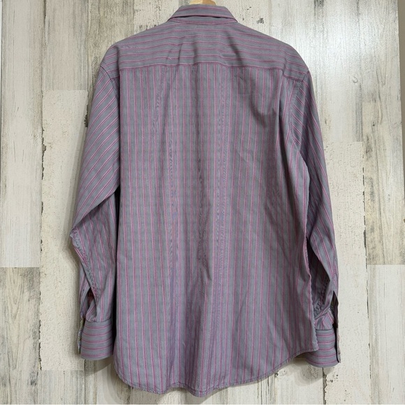 Robert Graham Button Down Floral Flip Cuff Shirt Grey Pink Stripes Size L - Picture 6 of 10
